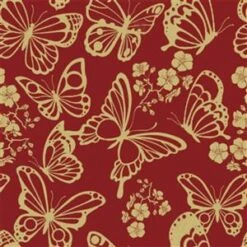 Oriental Arts Butterflies Red Extra Wide Backing Fabric 0.5m (274cm Width)