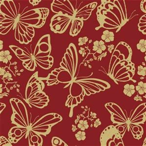 Oriental Arts Butterflies Red Extra Wide Backing Fabric 0.5m (274cm Width) -SEWINGSTREET Sales emvt40
