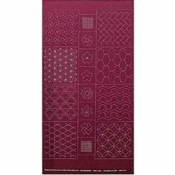 Sashiko Tsumugi Preprinted Geo 19 Deep Red Fabric Panel 108x61cm