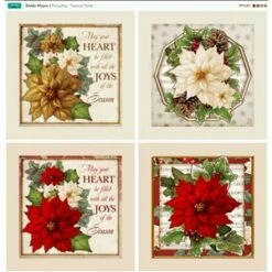 Debbi Moore Poinsettia 4 Feature Squares Fabric Panel (70cm X 72cm)