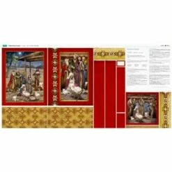 Debbi Moore Christmas Red & Gold Nativity Tote Bag Fabric Panel (140cm X 95cm)