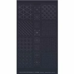 Sashiko Tsumugi Preprinted Geo 20 Black Fabric Panel 108x61cm