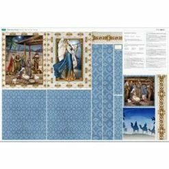 Debbi Moore Christmas Blue & Gold Nativity Tote Bag Fabric Panel (140cm X 95cm)